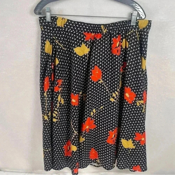ModCloth A Line Midi Skirt Womens XL Black Floral Geometric Pockets - Picture 2 of 10